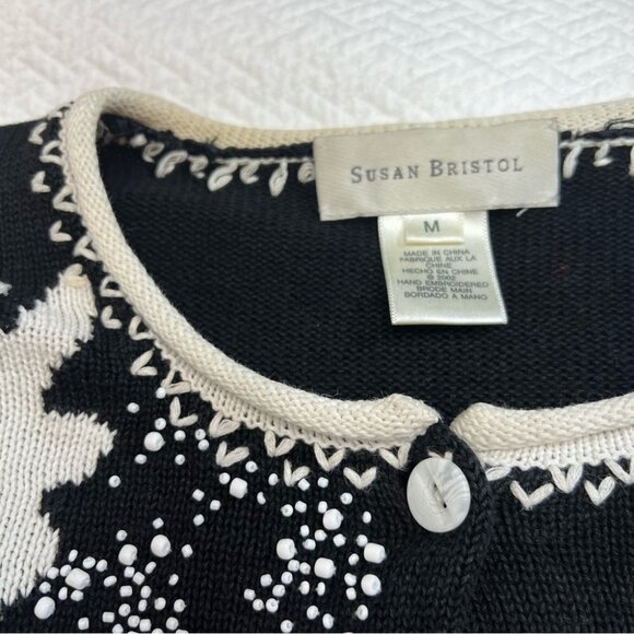 Rare! Vintage Black Floral Beaded Button Front Cotton Cardigan Sweater Size M - Picture 10 of 10